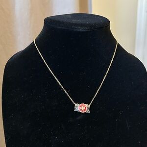 Tory Burch Kira Red Enamel Logo Necklace